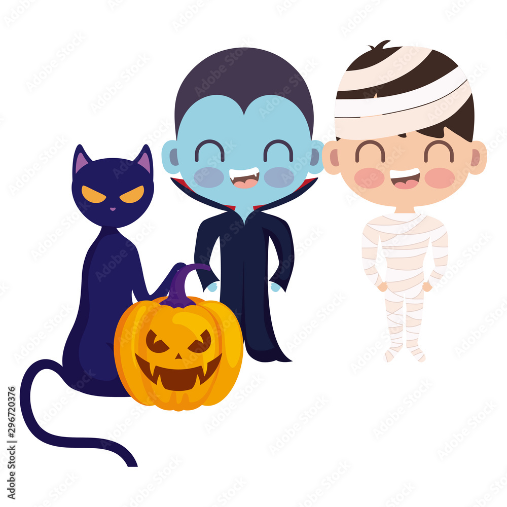 Sticker cute children disguised with icons halloween