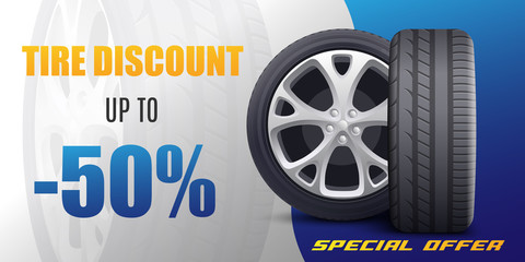 Tire discount advertising coupon or flyer template vector illustration.