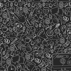 Naklejka premium Seamless pattern. Digital marketing, social media, communications, management. Background for banners.