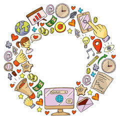 Obraz premium Digital marketing, social media, communications, management