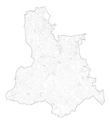 Fototapeta premium Satellite view of the London boroughs, map and streets of Lewisham borough. England