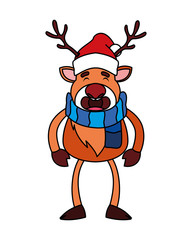 cute reindeer with hat on white background