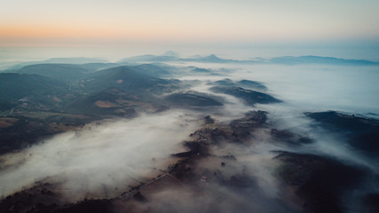 Overhead Aerial Shot of rural area .Shot From air.