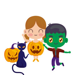 scene of children disguised with icons halloween