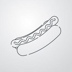 Icono plano lineal hot dog en fondo gris