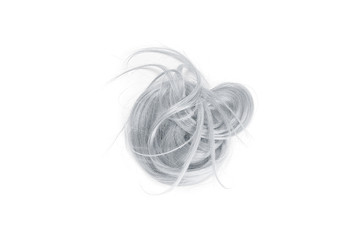 Disheveled gray hair in shape of circle, isolated on white background