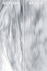 Obraz premium Gray hair before and after brushing. Haircare procedure concept