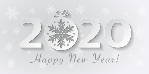 Fototapeta na wymiar Happy New Year 2020 design with christmas ball with snowflake.