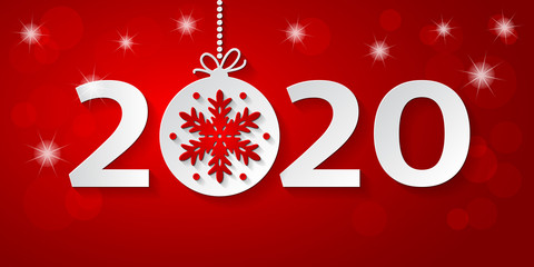 Happy New Year 2020 design with christmas ball with snowflake.