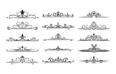 Set of hand drawn text dividers and vintage borders. Vector calligraphic lines and wedding laurels. Vector isolated flourish decoration elements