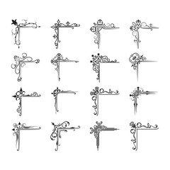 Hand drawn corners and vintage borders set. Vector ornate lines and wedding frames. Vector isolated flourish calligraphic elements. © Kirill