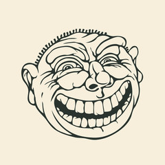 The wicked smirking face of a troll.  Drawing Style. Vector illustration.