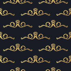 Hand drawn golden vintage seamless pattern. Elegant ornate wedding background. Vector isolated filigree invitation card gold texture.