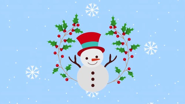 happy merry christmas animation with snowman