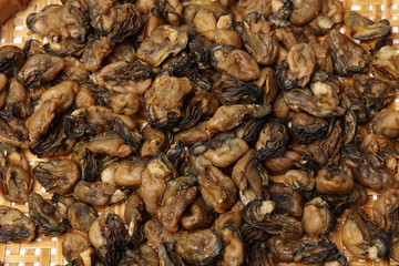 dried oysters on white background