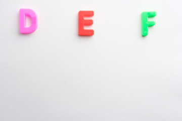 Letter to learn spelling,Colorful letter help children to learn on white background and copy space