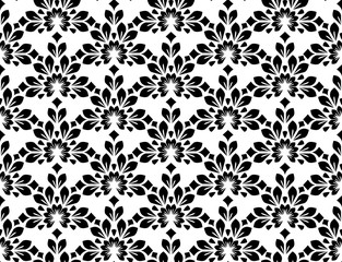 Flower geometric pattern. Seamless vector background. White and black ornament