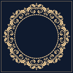 Decorative frame Elegant vector element for design in Eastern style, place for text. Floral golden border. Lace illustration for invitations and greeting cards.