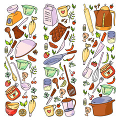 Cooking class. Kitchenware, utencils. Food and kitchen icons.