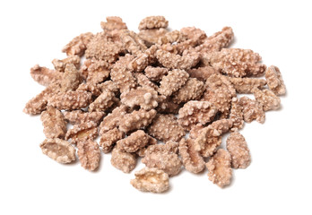 Chocolate nuts on white background