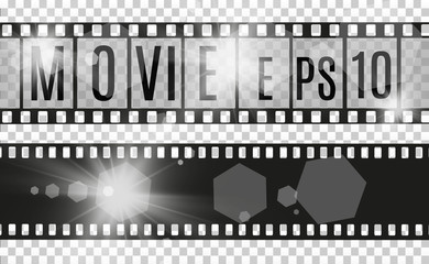 Set of film vector stripes isolated on transparent background.Film strip roll. Vector cinema background.