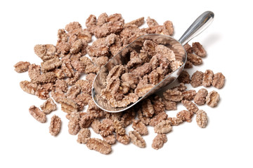 Chocolate nuts on white background