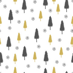 Naklejka na ściany i meble Seamless winter trees pattern. Christmas repeat paper background. Vector illustration.