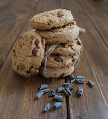 chocolate chip cookies on wooden table