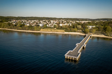 Aerial view on pier in Gdynia Orlowo. - obrazy, fototapety, plakaty