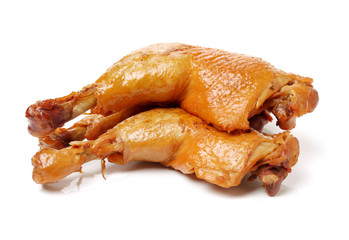 grilled chicken leg  on white background 