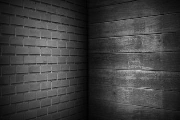 Dark Black Bricks Wall Pattern with Black Wall Wood Texture,Abstract background,Copy space