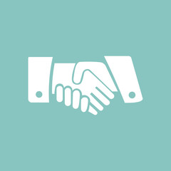 Handshake icon isolated on blue background