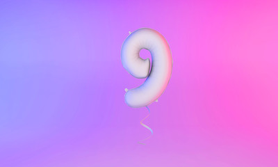 White number 9 celebration balloon greeting background. 3D Rendering