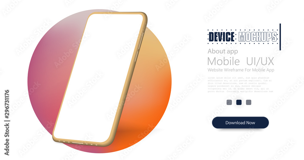 Poster perspective view the layout of the smartphone with a blank white screen lies in one corner with a sh