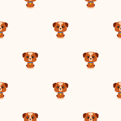 Seamless pattern with cute puppies. Cartoon illustration. Vector 8 EPS.