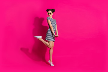 Full length body size view of her she nice attractive feminine pretty charming girlish girl jumping...