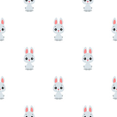 Seamless pattern with cute rabbits on white background. Vector illustration 8 EPS.