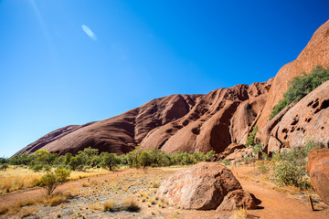 Landschaft mit roten Felsen und Bäumen
