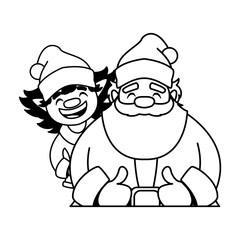 santa claus and elf with hat on white background
