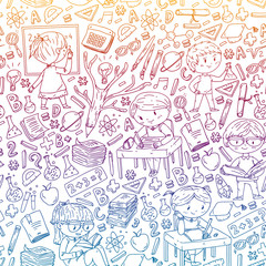 Back to school. Vector icons and elements for little children, college. Doodle style, kids drawing