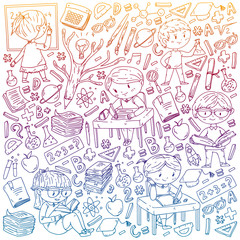 Back to school. Vector icons and elements for little children, college. Doodle style, kids drawing