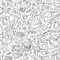 Back to school. Vector icons and elements for little children, college. Doodle style, kids drawing