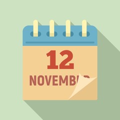 12 november calendar icon. Flat illustration of 12 november calendar vector icon for web design