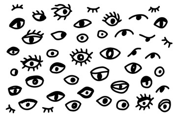 Different types of eyes hand drawn vector illustration set in cartoon style