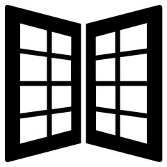 Modern Wooden Glass Semi Open Home Office Door Frame Vector Icon Design Concept