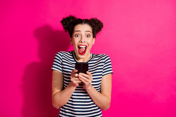 Photo of cheerful cute trendy nice charming fascinating attractive youngster screaming while...