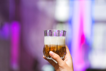 Trendy old fashion coffee shop with neon light background.