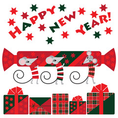 a funny illustration. three cute mice are a great gift. congratulations to the new year.  		vector illustration. EPS 10