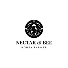 Bee and Flower, Nectar Logo Template, Bee logo design with globe symbol .vector