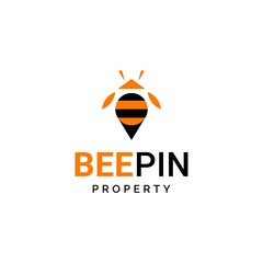 Bee Real Estate Logo Template, Bee Property with Pin Icon Logo .vector